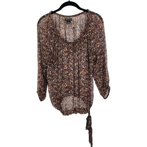 Lucky Brand 100% Silk Sheer Floral Boho Top Cropped Scoop Neck Medium - Picture 1 of 10